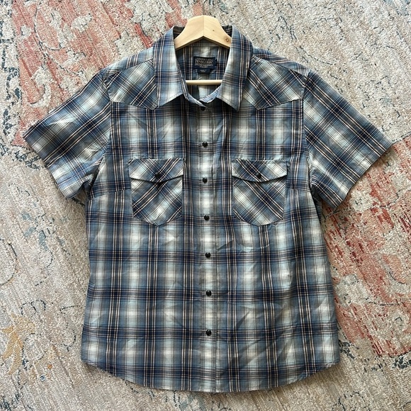 Pendleton Women’s Blue and White Pearl Snap Western Button Down Shirt Large - Picture 1 of 10